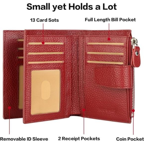 New Small Compact Women Wallet RFID Blocking Genuine Leather Bifold Purse - Picture 4 of 7